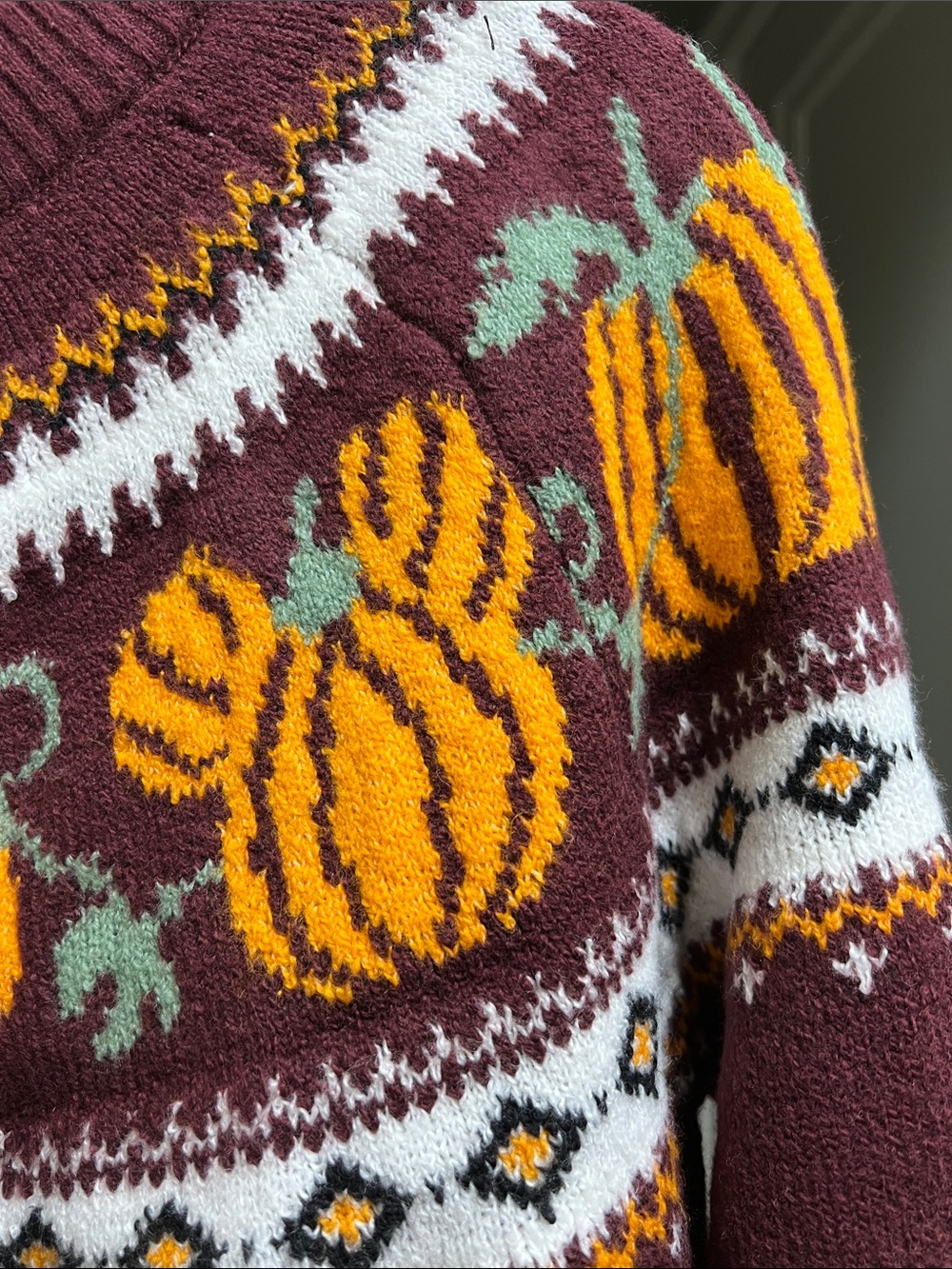 Cozy Burgundy Mickey Mouse Pumpkin Fair Isle Cardigan Sweater Disney Old Navy - Picture 5 of 8